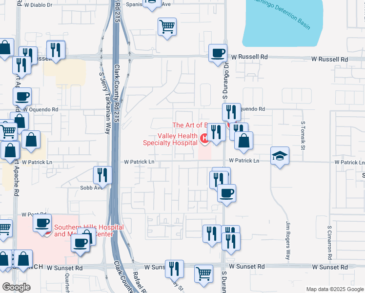 map of restaurants, bars, coffee shops, grocery stores, and more near 8808 Settlers Pointe Court in Las Vegas