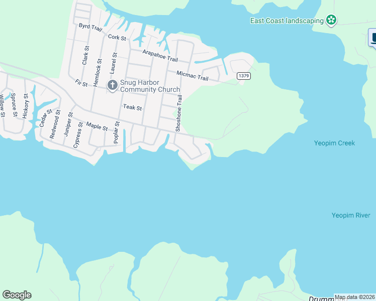 map of restaurants, bars, coffee shops, grocery stores, and more near 121 Navajo Trail in Hertford