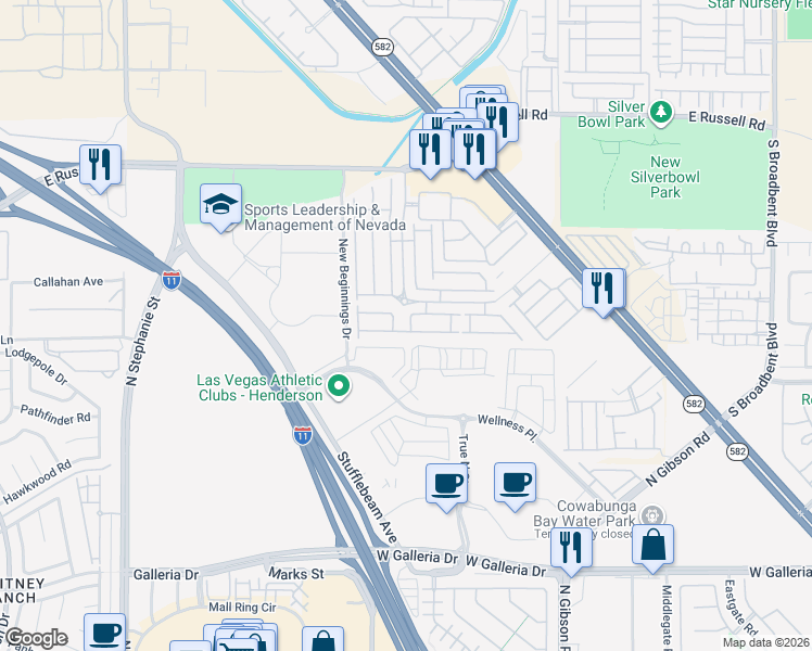 map of restaurants, bars, coffee shops, grocery stores, and more near 6075 Washland Drive in Henderson