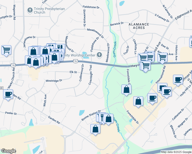 map of restaurants, bars, coffee shops, grocery stores, and more near 203 Benjamin Court in Burlington