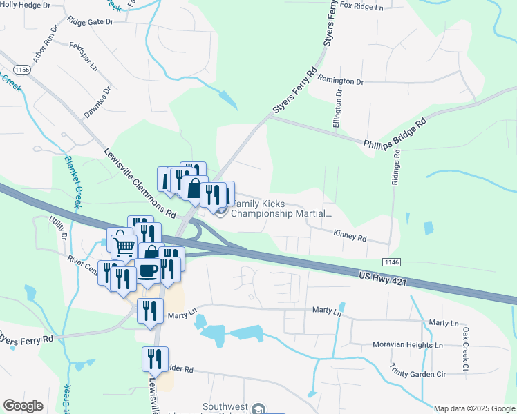 map of restaurants, bars, coffee shops, grocery stores, and more near 5901 Kinney Road in Lewisville