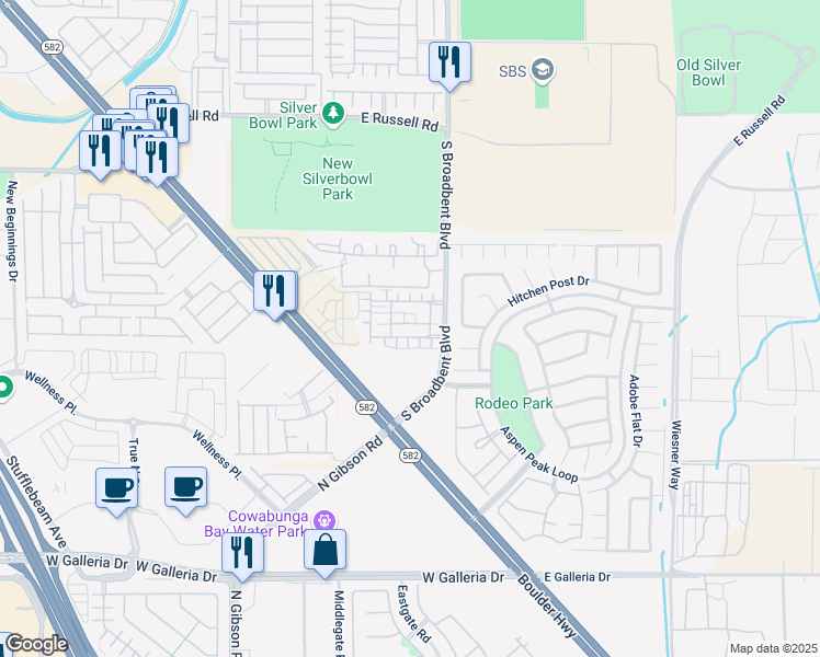map of restaurants, bars, coffee shops, grocery stores, and more near 6947 Smiling Cloud Avenue in Henderson