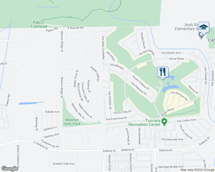 map of restaurants, bars, coffee shops, grocery stores, and more near 220 Via Mezza Luna Court in Henderson