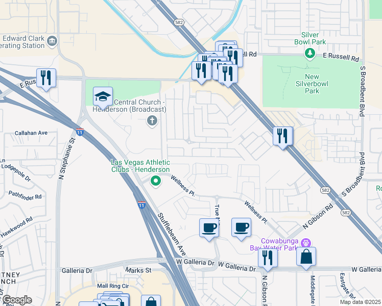 map of restaurants, bars, coffee shops, grocery stores, and more near 6075 Washland Drive in Henderson