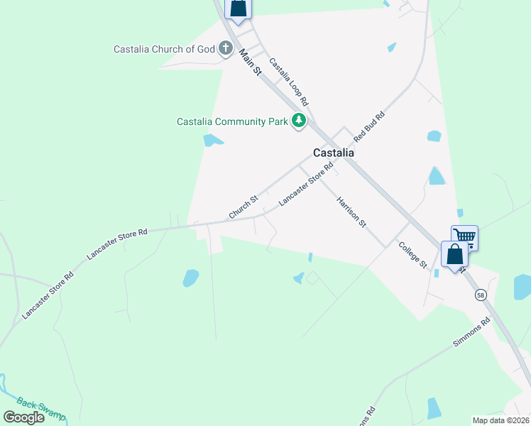 map of restaurants, bars, coffee shops, grocery stores, and more near 10795 Lancaster Store Road in Castalia