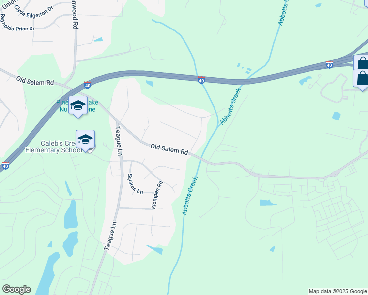 map of restaurants, bars, coffee shops, grocery stores, and more near 1295 Old Salem Road in Kernersville