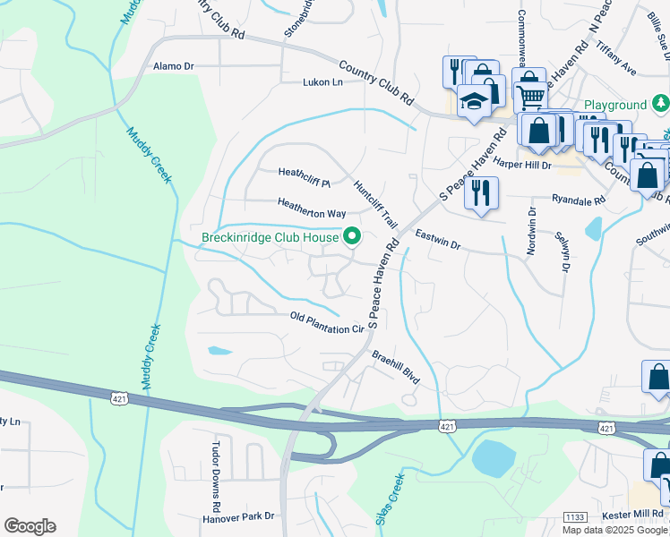 map of restaurants, bars, coffee shops, grocery stores, and more near 211 Chadbourne Drive in Winston-Salem