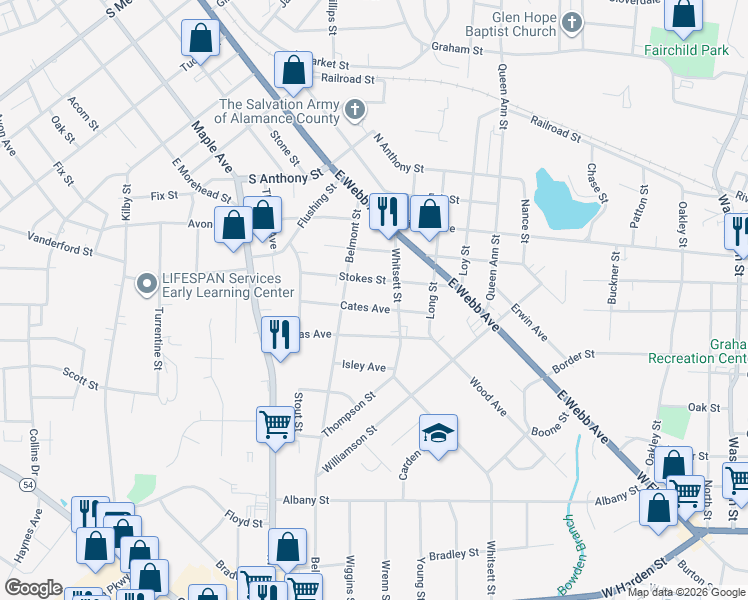 map of restaurants, bars, coffee shops, grocery stores, and more near 316 Stokes Street in Burlington