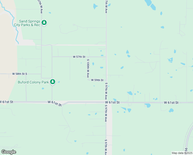 map of restaurants, bars, coffee shops, grocery stores, and more near 5760 South 97th West Avenue in Sand Springs