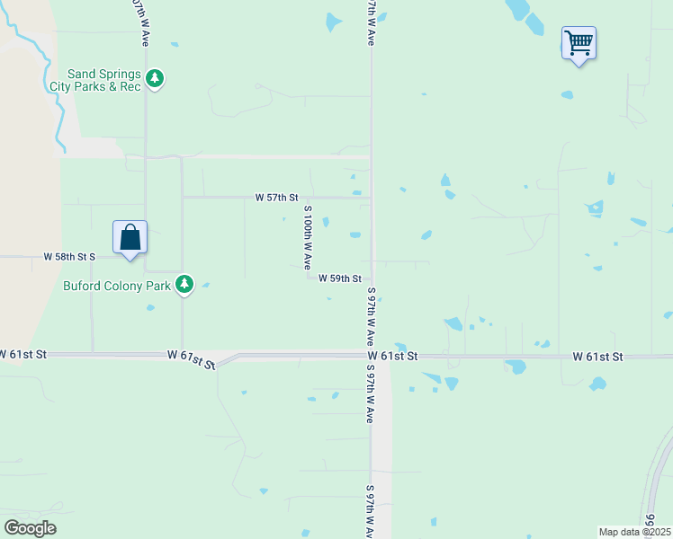 map of restaurants, bars, coffee shops, grocery stores, and more near 5760 South 97th West Avenue in Sand Springs