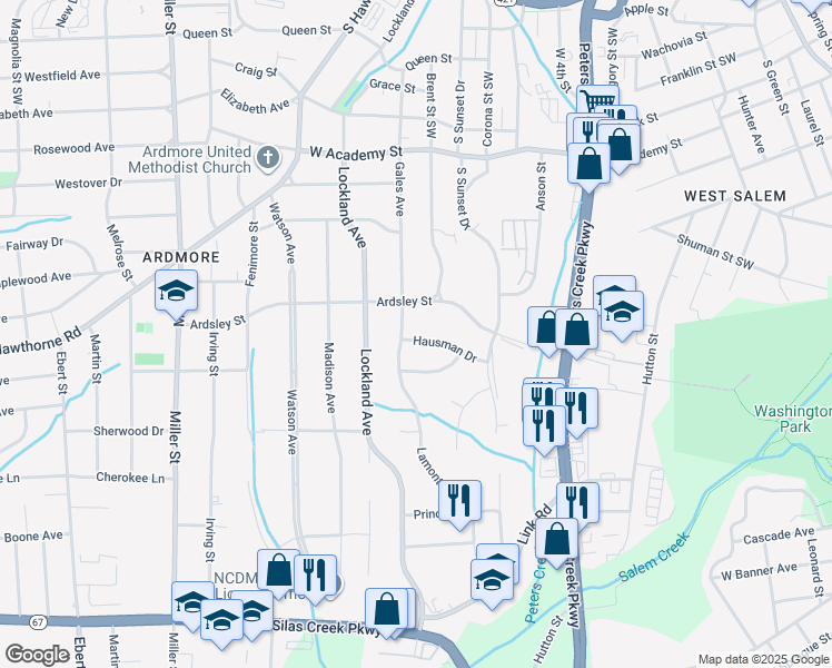 map of restaurants, bars, coffee shops, grocery stores, and more near 908 Gales Avenue in Winston-Salem