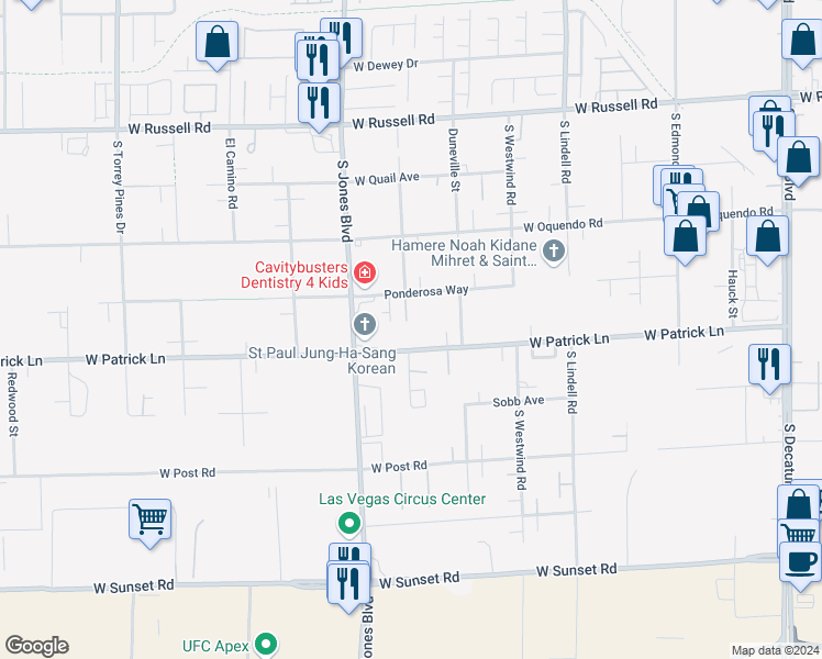 map of restaurants, bars, coffee shops, grocery stores, and more near in Las Vegas