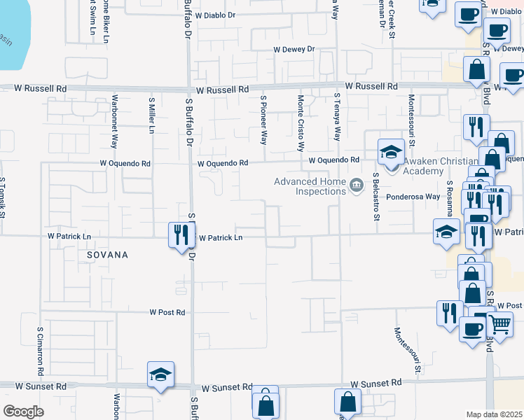 map of restaurants, bars, coffee shops, grocery stores, and more near 7605 Paso Robles Avenue in Las Vegas
