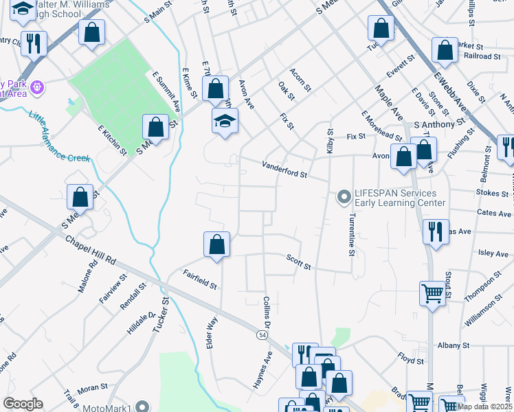 map of restaurants, bars, coffee shops, grocery stores, and more near 716 Rainbow Avenue in Burlington