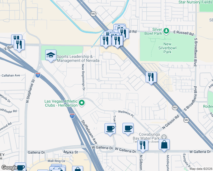map of restaurants, bars, coffee shops, grocery stores, and more near 6351 Lorne Green Avenue in Henderson