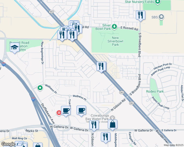 map of restaurants, bars, coffee shops, grocery stores, and more near 6590 Tumbleweed Ridge Lane in Henderson