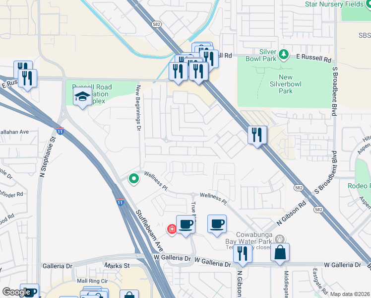 map of restaurants, bars, coffee shops, grocery stores, and more near 6366 Lorne Green Avenue in Henderson