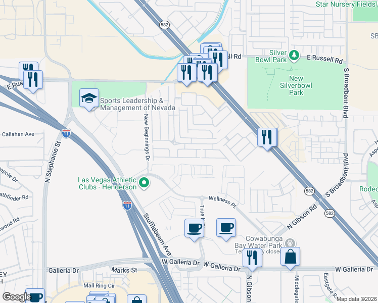 map of restaurants, bars, coffee shops, grocery stores, and more near 6366 Lorne Green Avenue in Henderson