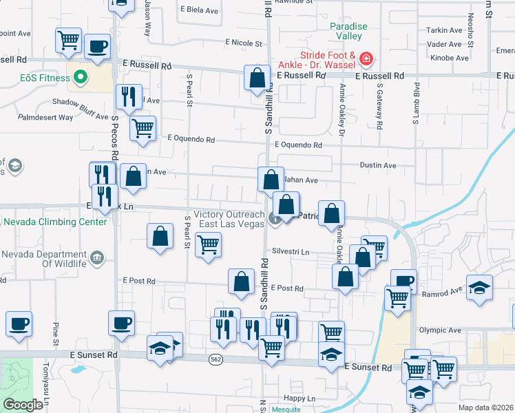 map of restaurants, bars, coffee shops, grocery stores, and more near 6060 Daisy Run Court in Las Vegas