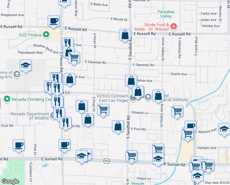 map of restaurants, bars, coffee shops, grocery stores, and more near in Clark County