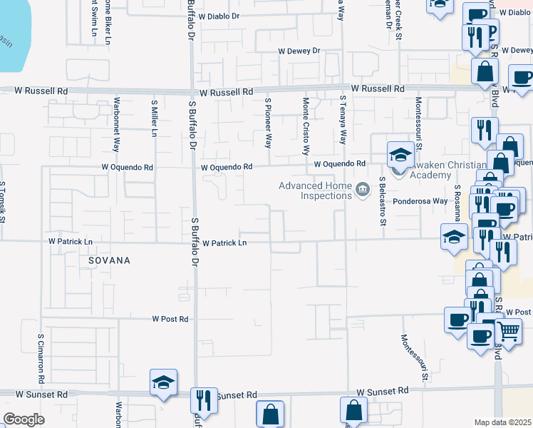 map of restaurants, bars, coffee shops, grocery stores, and more near 7605 Paso Robles Avenue in Las Vegas