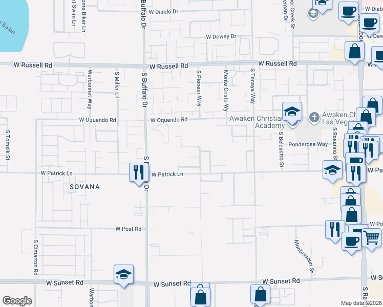map of restaurants, bars, coffee shops, grocery stores, and more near 7605 Paso Robles Avenue in Las Vegas