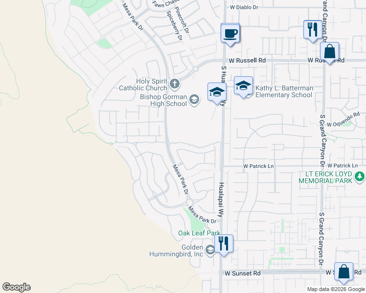 map of restaurants, bars, coffee shops, grocery stores, and more near 10358 Kesington Drive in Las Vegas