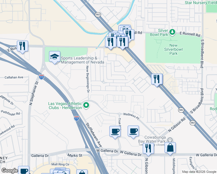 map of restaurants, bars, coffee shops, grocery stores, and more near 6331 Lorne Green Avenue in Henderson