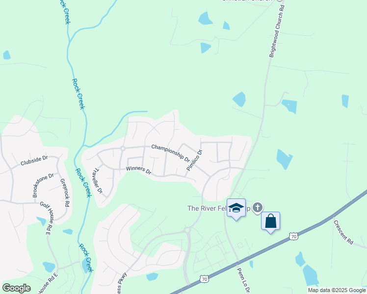 map of restaurants, bars, coffee shops, grocery stores, and more near 589 Pimlico Circle in Whitsett