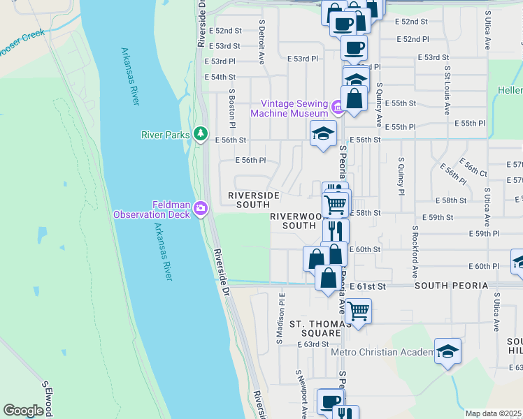 map of restaurants, bars, coffee shops, grocery stores, and more near 234 East 58th Street in Tulsa