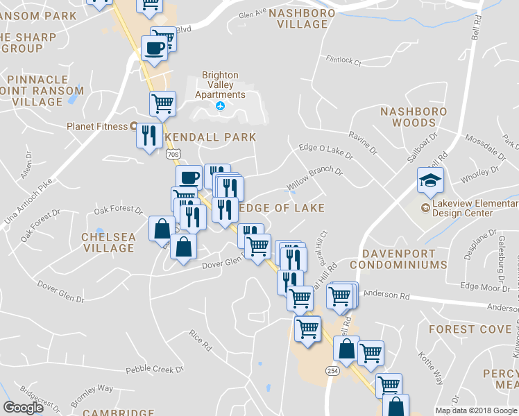 map of restaurants, bars, coffee shops, grocery stores, and more near 2606 Lakevilla Dr in Nashville