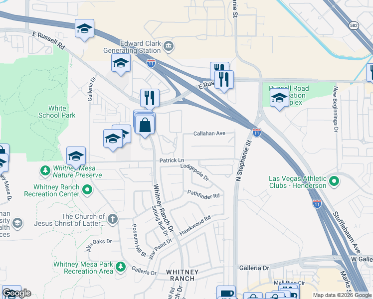 map of restaurants, bars, coffee shops, grocery stores, and more near 1020 Caballo Boulevard in Henderson