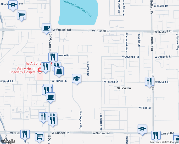 map of restaurants, bars, coffee shops, grocery stores, and more near 6022 South Tomsik Street in Las Vegas