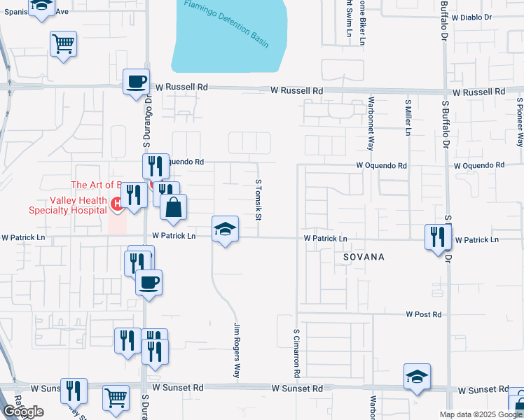 map of restaurants, bars, coffee shops, grocery stores, and more near 6022 South Tomsik Street in Las Vegas