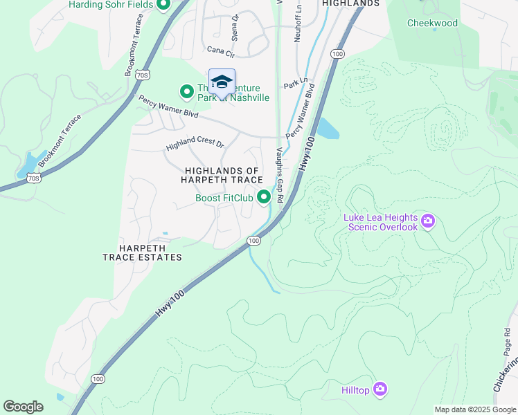 map of restaurants, bars, coffee shops, grocery stores, and more near Westside Circle in Nashville