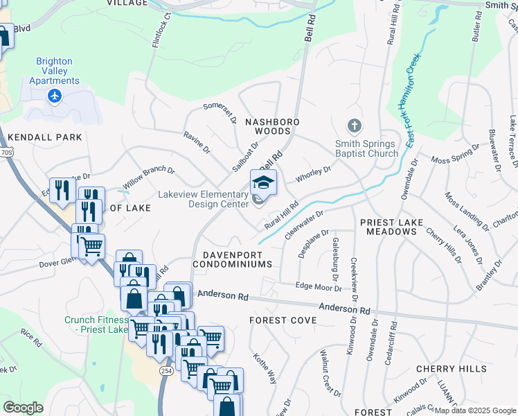 map of restaurants, bars, coffee shops, grocery stores, and more near 455 Rural Hill Road in Nashville