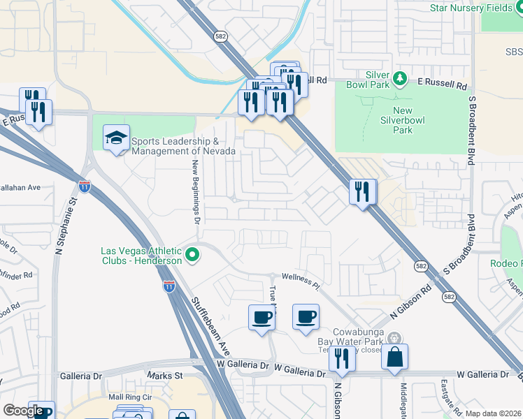 map of restaurants, bars, coffee shops, grocery stores, and more near 6366 Lorne Green Avenue in Henderson