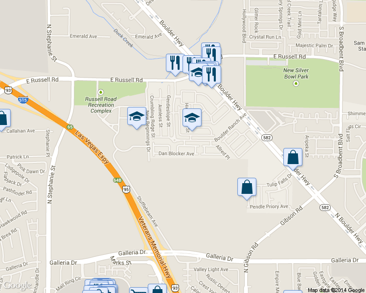 map of restaurants, bars, coffee shops, grocery stores, and more near 6016 Gentleslope Street in Henderson