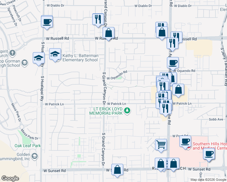 map of restaurants, bars, coffee shops, grocery stores, and more near 9720 Villa Cache Court in Las Vegas