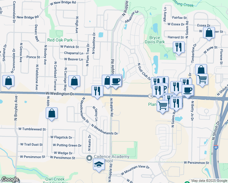 map of restaurants, bars, coffee shops, grocery stores, and more near Unnamed Road in Fayetteville