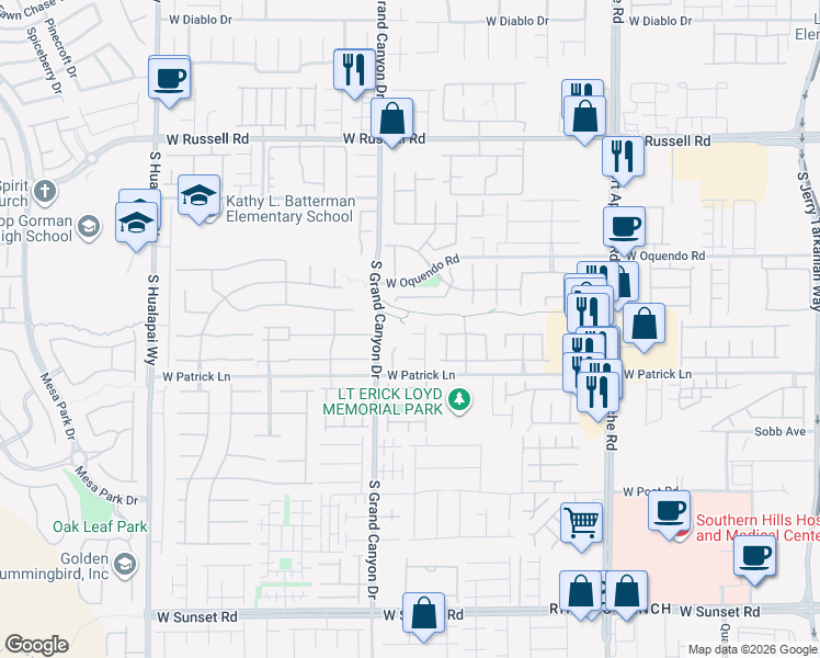 map of restaurants, bars, coffee shops, grocery stores, and more near 9720 Villa Cache Court in Las Vegas