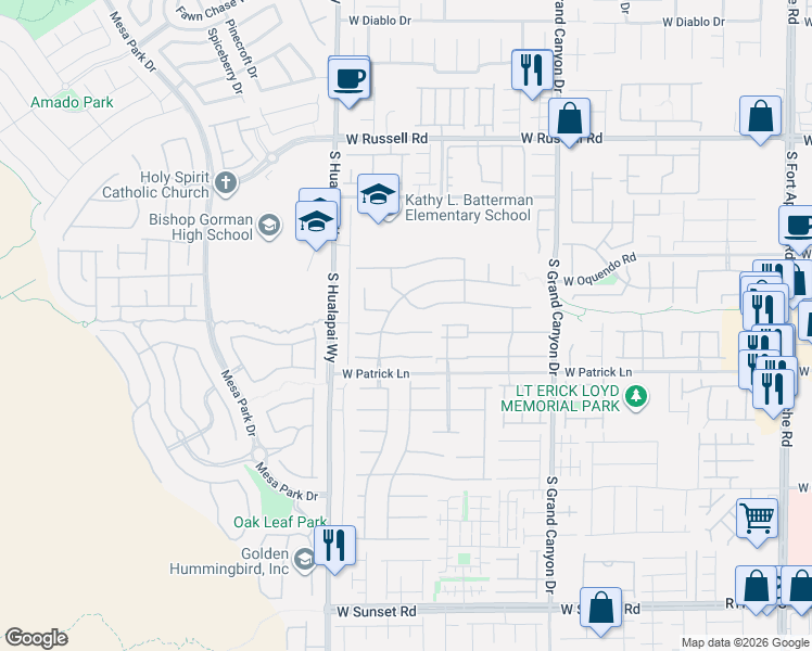 map of restaurants, bars, coffee shops, grocery stores, and more near 10051 Wonderful Day Drive in Las Vegas