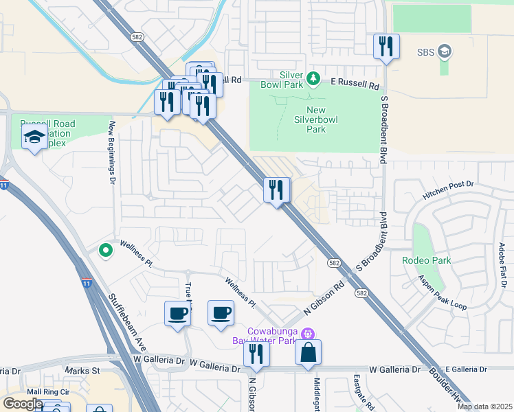 map of restaurants, bars, coffee shops, grocery stores, and more near 6610 Tumbleweed Ridge Lane in Henderson