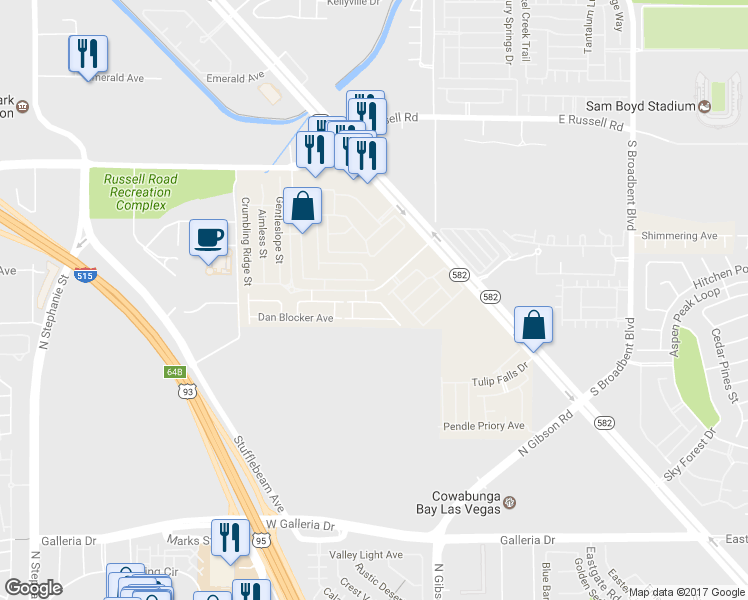 map of restaurants, bars, coffee shops, grocery stores, and more near 6436 Saddle Up Avenue in Henderson