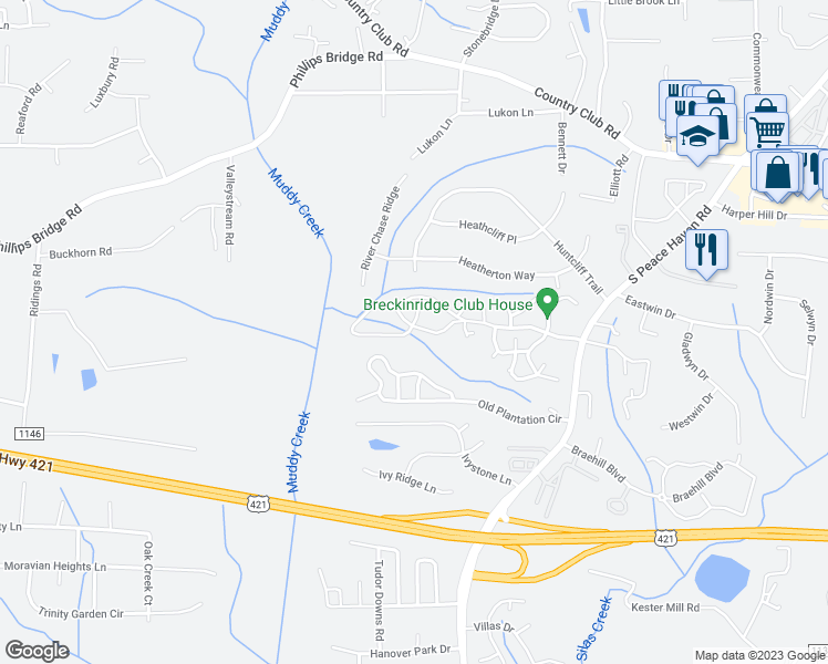map of restaurants, bars, coffee shops, grocery stores, and more near 601 Ridgehaven Drive in Winston-Salem