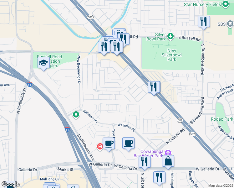map of restaurants, bars, coffee shops, grocery stores, and more near 6428 Saddle Up Avenue in Henderson