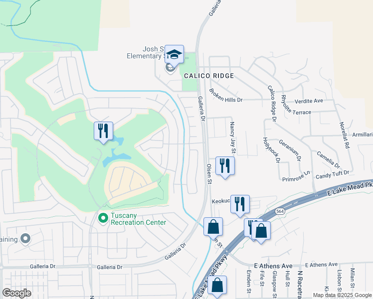 map of restaurants, bars, coffee shops, grocery stores, and more near 1001 Via Gandalfi in Henderson