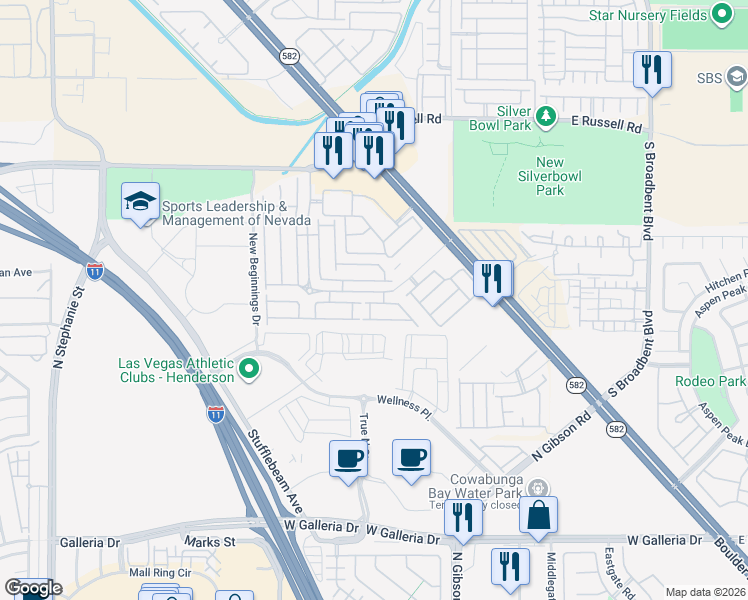 map of restaurants, bars, coffee shops, grocery stores, and more near 6428 Saddle Up Avenue in Henderson