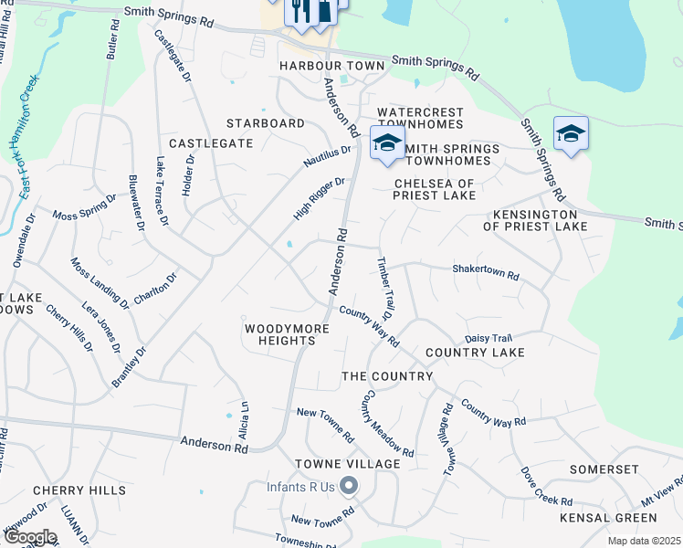 map of restaurants, bars, coffee shops, grocery stores, and more near 3288 Anderson Road in Nashville