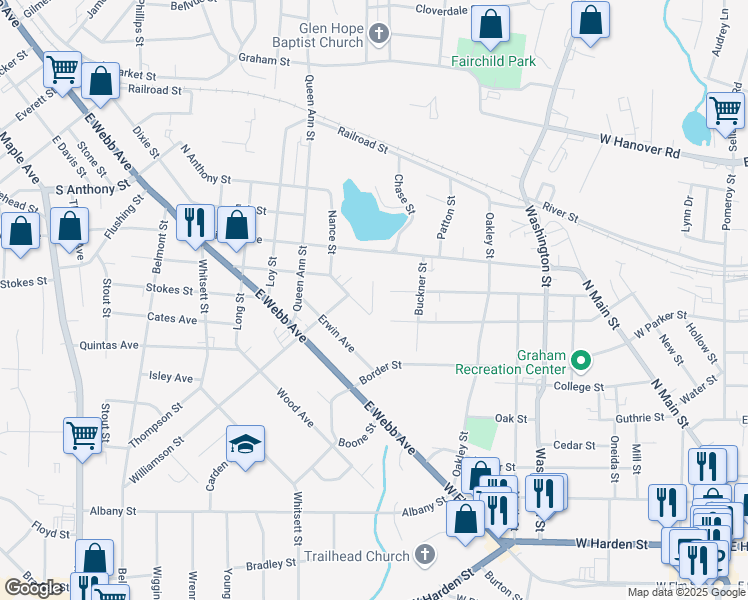 map of restaurants, bars, coffee shops, grocery stores, and more near 1410 Cleveland Avenue in Burlington